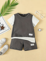 Boys Casual Outfit Round Neck T shirt & Shorts Kids Summer Clothes Sets