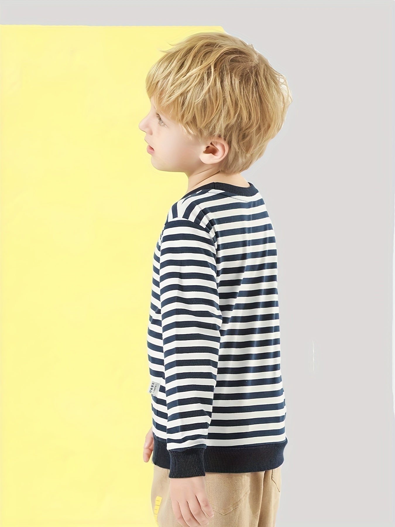 Boys Striped Pullover Sweatshirt Long Sleeve Crew Neck Tops