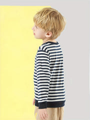 Boys Striped Pullover Sweatshirt Long Sleeve Crew Neck Tops