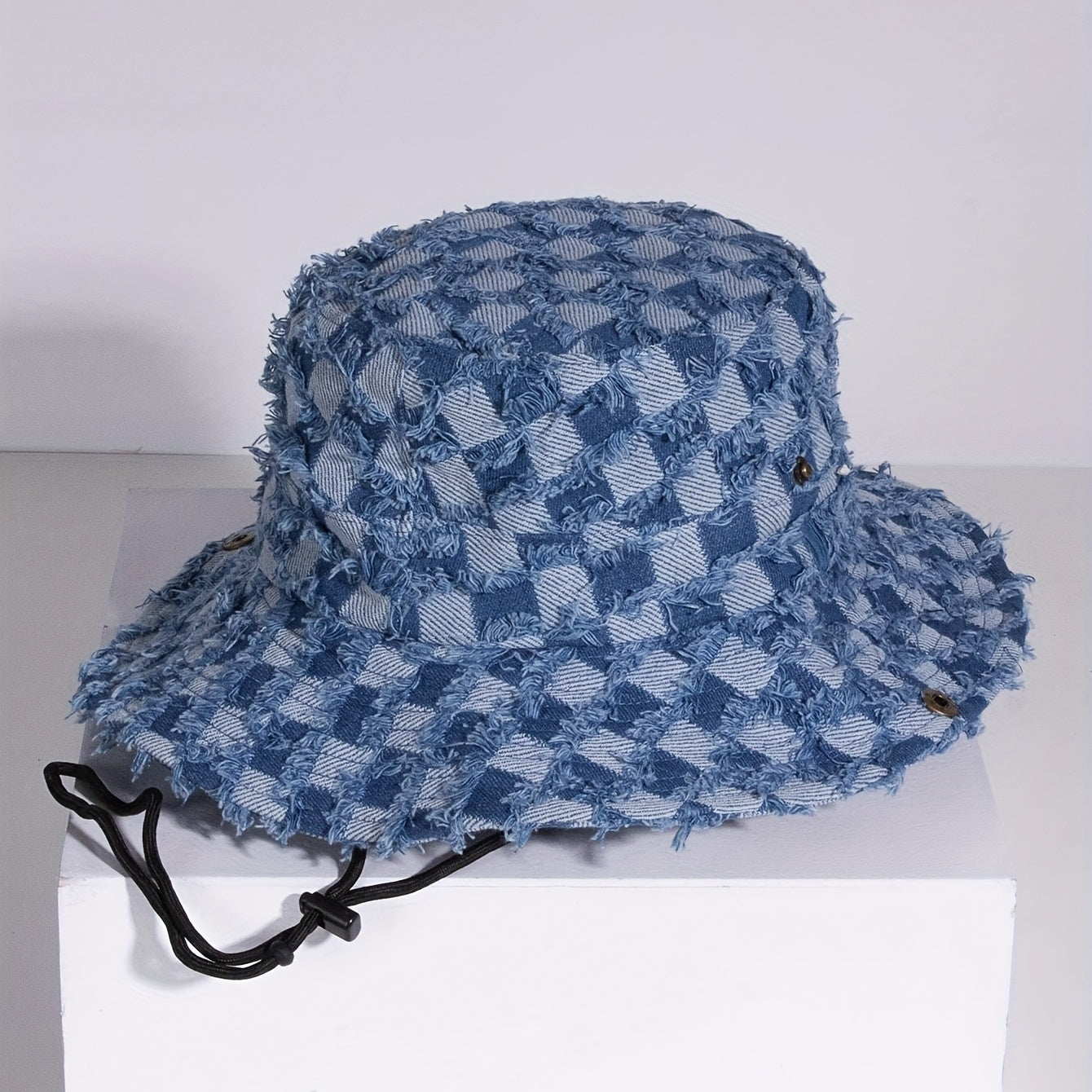 Plaid Pattern Denim Cowboy Hat Hip Hop Sunscreen Bucket Hat Unisex