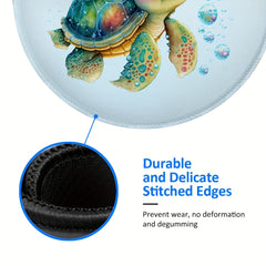 Sea Turtle Bubbles Mouse Pad Non Slip Rubber Base Round Mouse Mat L