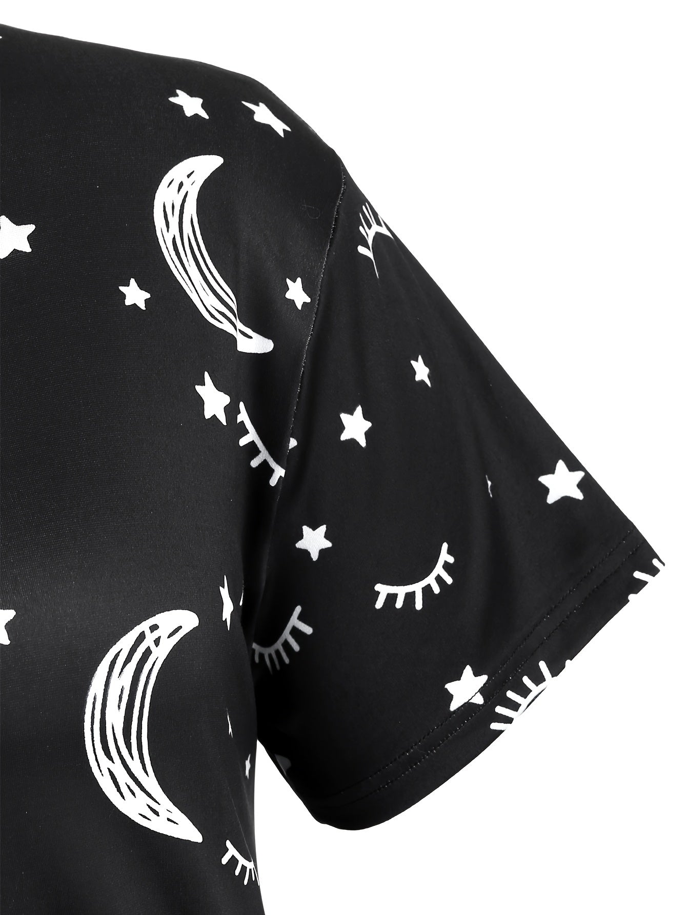 Sun & Moon Print Pajamas Set Short Sleeve Tee & Pants 2 Piece Set
