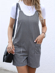 Houndstooth Print Dual Pockets Romper Jumpsuit