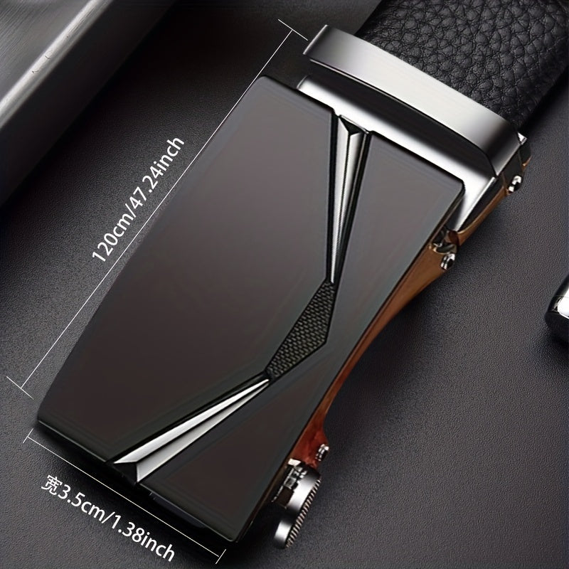 Men's PU Leather Belt with Automatic Buckle Formal Dress Father's Gift