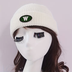 Embroidery Beanie Solid Knit Hat Unisex Windproof Warm Skull Cap