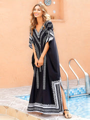 Boho Cover Up Dress Women's Plus Floral Print V Neck Stretch