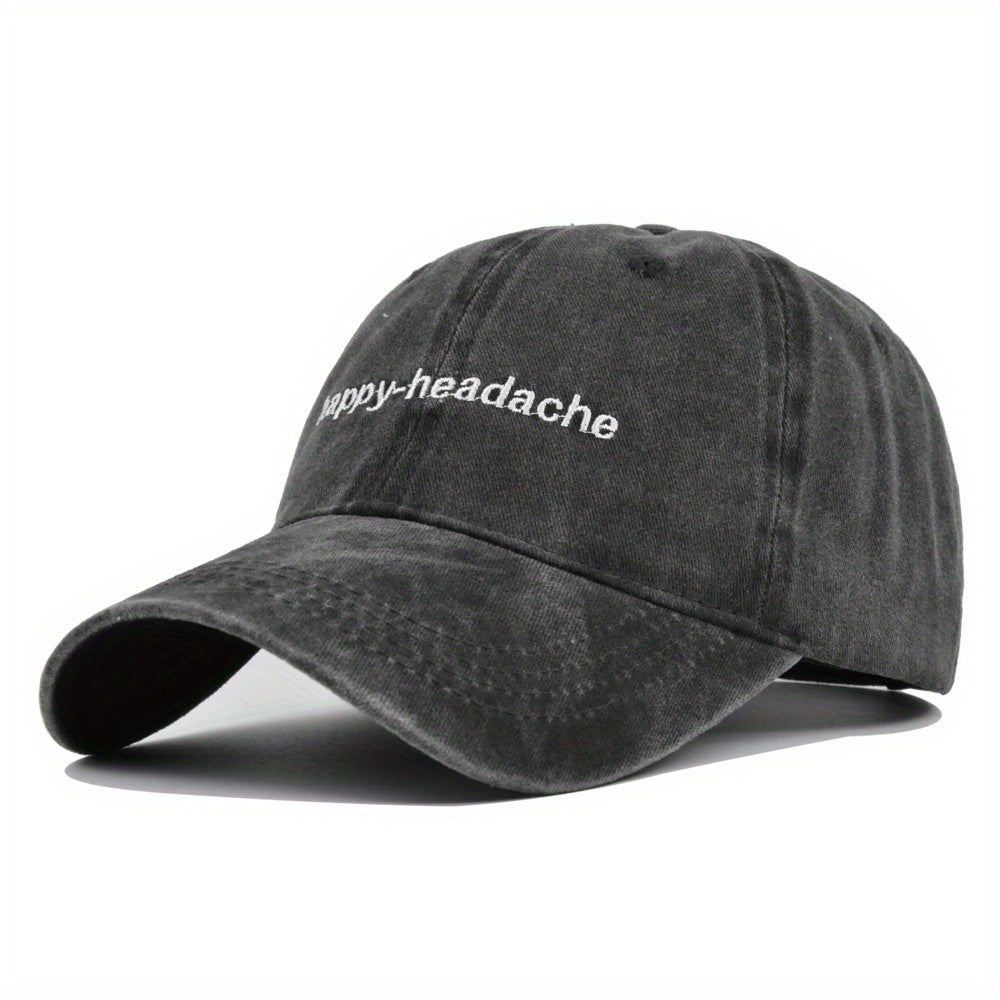 Distressed Cotton Baseball Cap Happy Headache Embroidery Couple Sun Hat