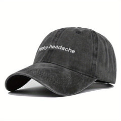 Distressed Cotton Baseball Cap Happy Headache Embroidery Couple Sun Hat