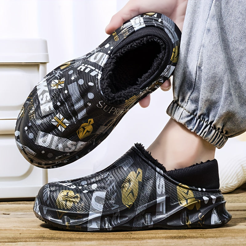 Men's Plush Lined Slip On Walking Boots Non-Slip Casual Shoes