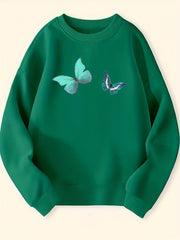 Butterfly Pattern Round Neck Sweatshirt For Girls Daily Party Long Sleeve Top