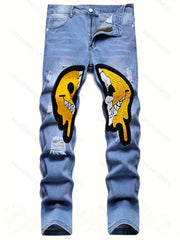 Men's Smiling Face Ripped Jeans