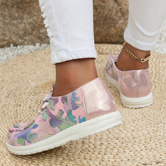 Women's Tie dye Sequins Loafers Slip On Low Flatform Shoes