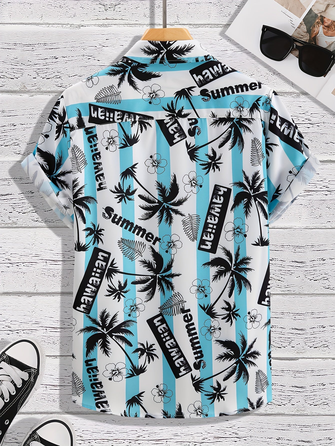 Men's Summer Palm Tree Stripe Hawaiian Shirt