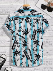 Men's Summer Palm Tree Stripe Hawaiian Shirt