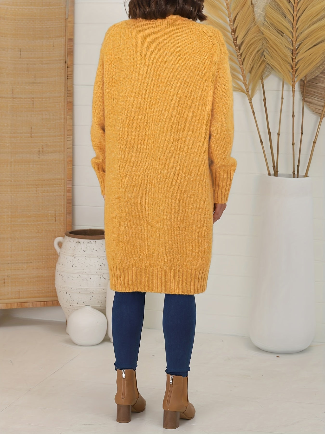 Casual Cardigan Women's Plus Solid Long Sleeve Open Front