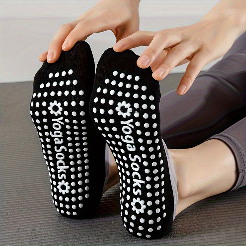 6 Pairs Non slip Yoga Crew Socks Silicone Indoor Fitness Pilates Dancing Sports