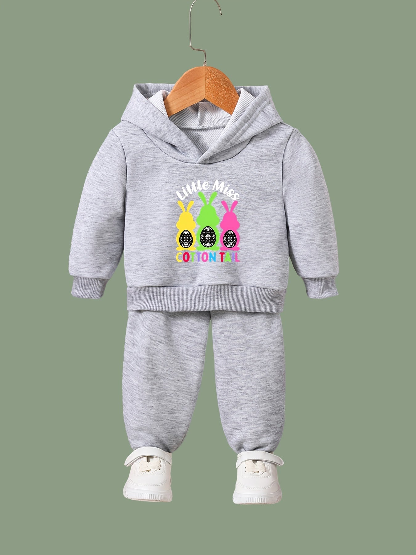 2pcs Bunny Hoodie Pants Set Girls Easter Spring Fall Sports Gift