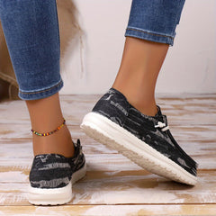 Women's Denim Striped Flat Sole Light Sports Shoes