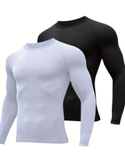 HOPLYNN Men's Compression Crew Neck Long Sleeve Athletic T-Shirt
