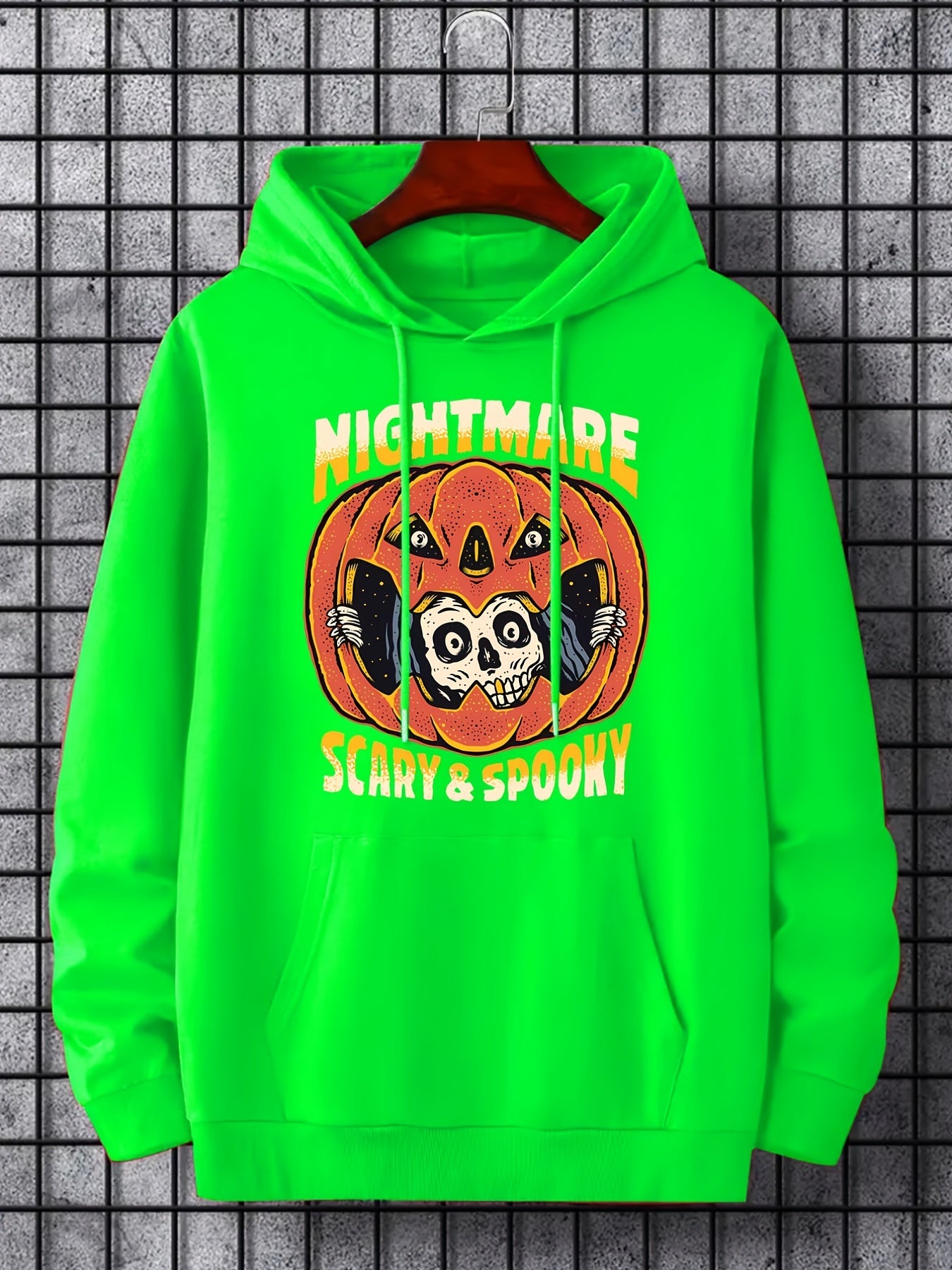 Men's Nightmare Print Hoodie Slightly Stretch Breathable Drawstring Sweatshirt