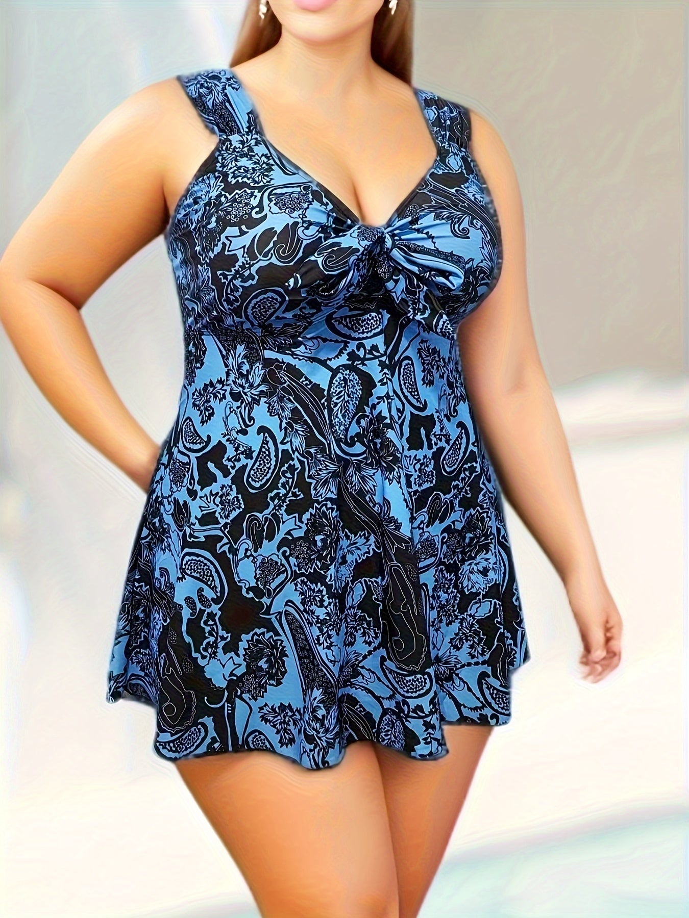 Women's Plus Size Paisley Print Boho Tankini Set