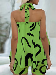 Women's Plus Abstract Print Halter Top & Shorts Set