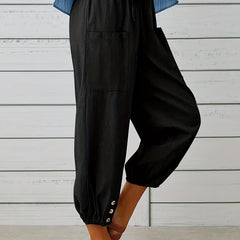 Drawstring Cropped Pants Casual Elastic Waist Versatile Pants