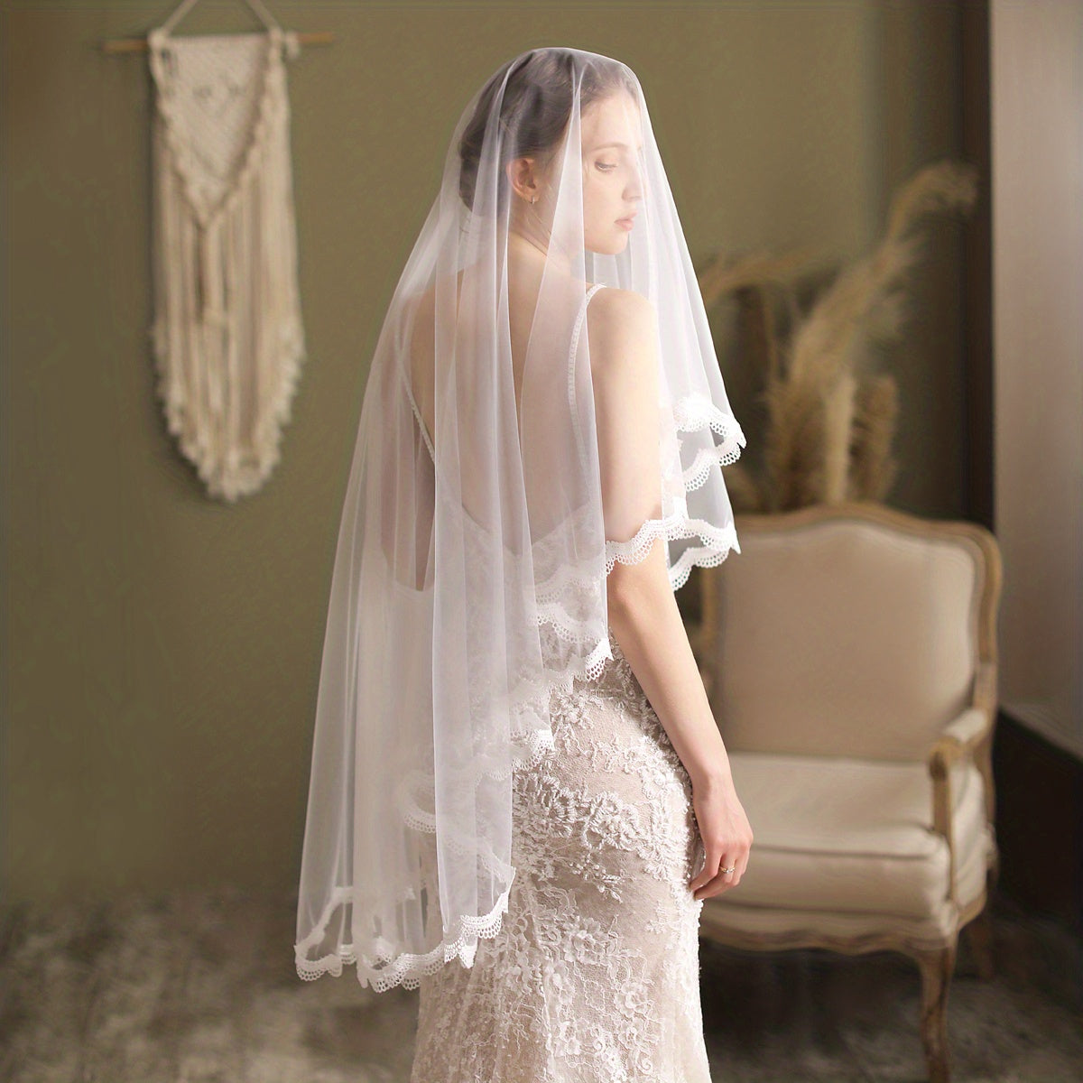 Lace Edge Bridal Veil with Comb Wedding Headwear