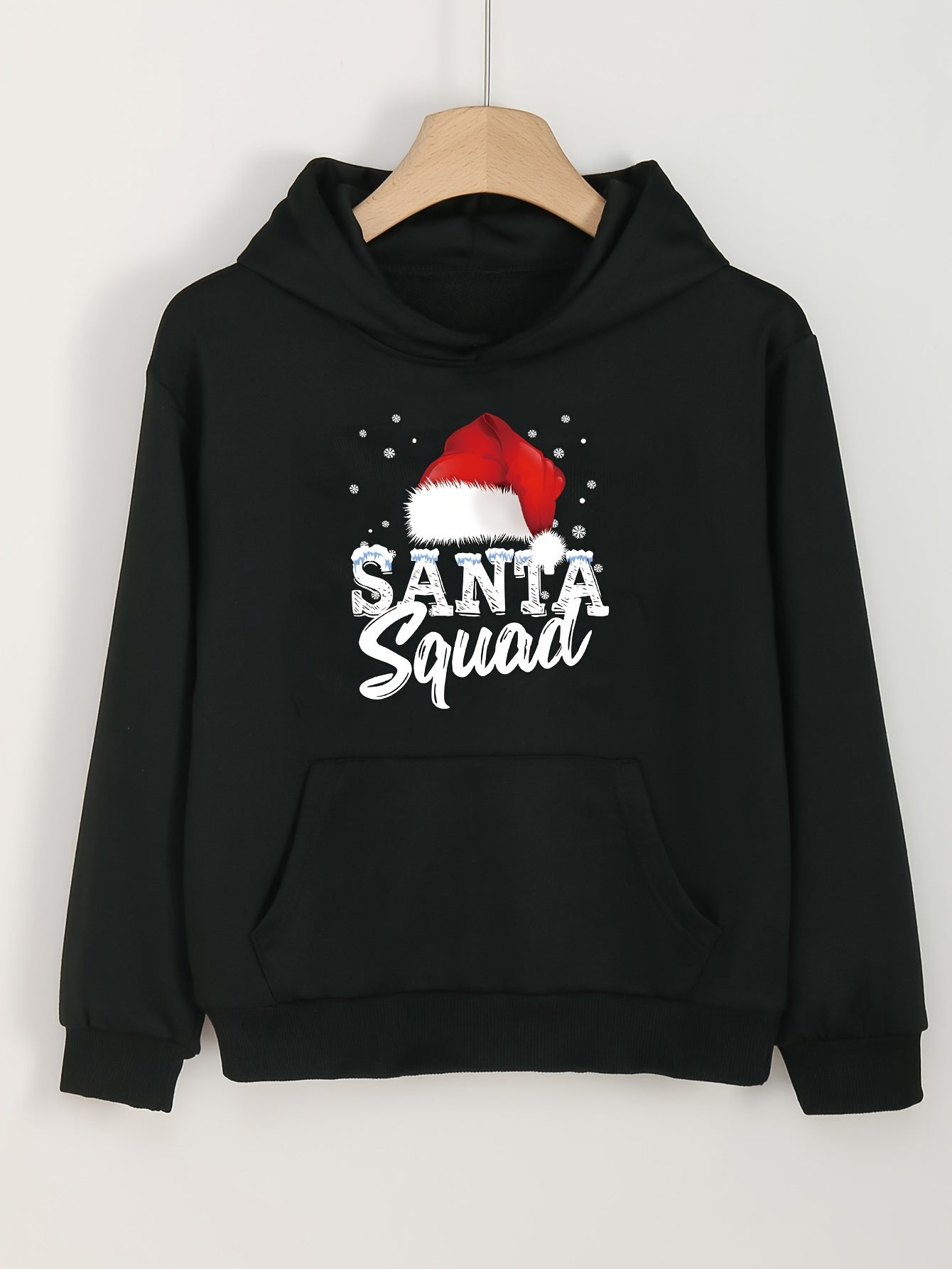 Girl's Santa Hat Letter Print Hoodie with Pocket