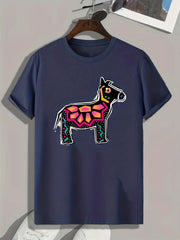 Modern Horse Print Men's Graphic Tee for Summer
