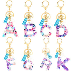 Resin English Letters Keychain Pendant With Tassel Bag Ornament Accessories