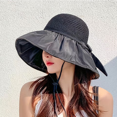 Women Bowknot Beach Sun Hat Wide Brim Visor Hat