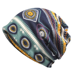 Boho Vintage Print Beanie Cap Elastic Skull Lightweight Warm Headwear