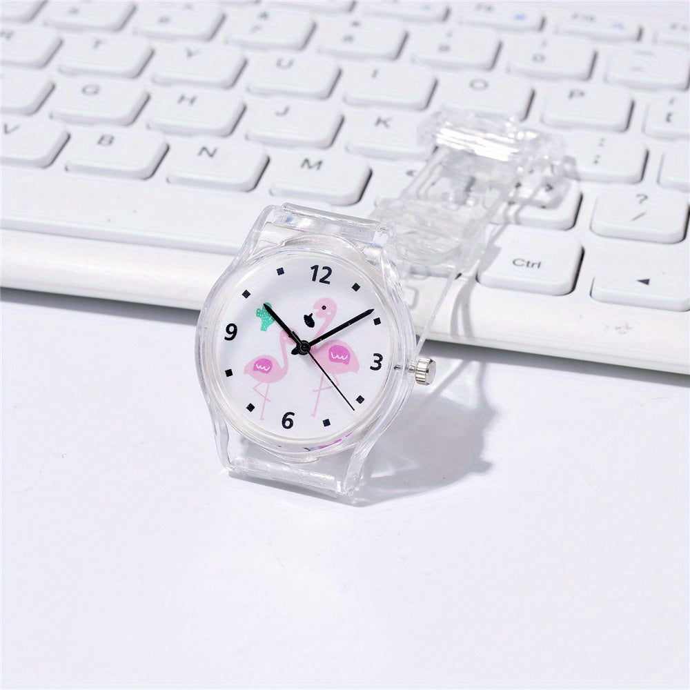 Kids Transparent Flamingo Cartoon Watch