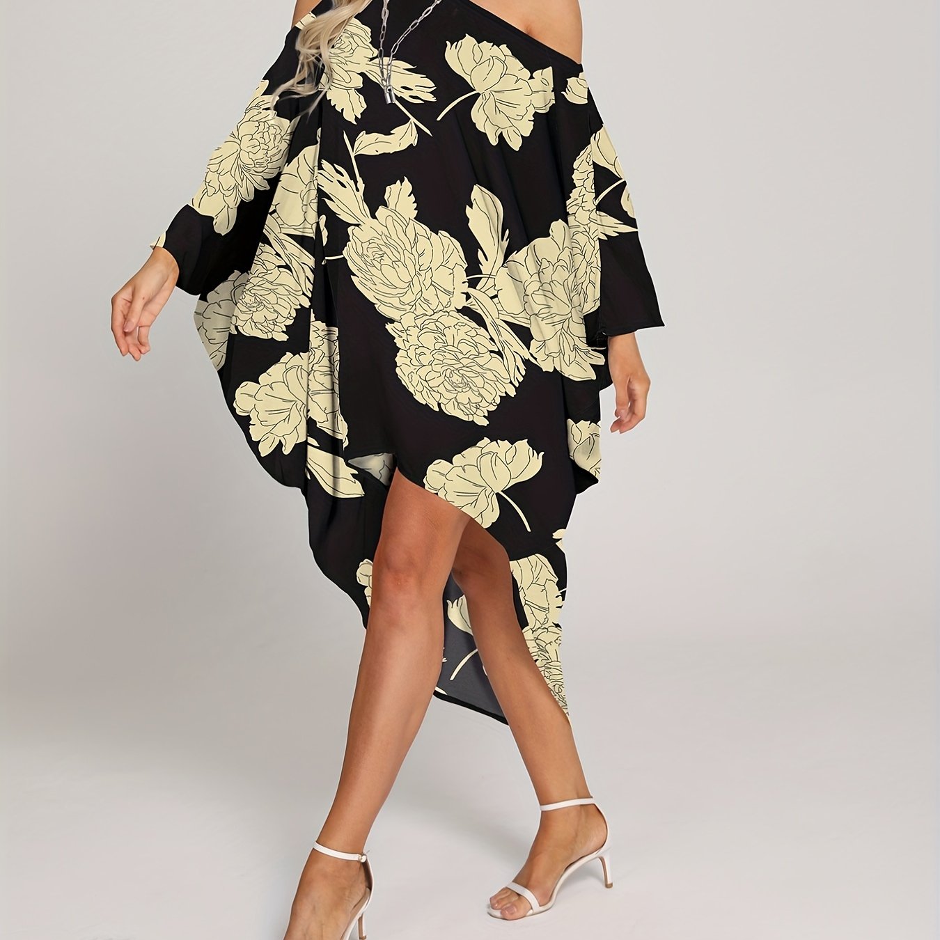 Floral Print Cover Up Dress One Shoulder Asymmetrical Beachwear Kaftan