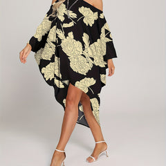 Floral Print Cover Up Dress One Shoulder Asymmetrical Beachwear Kaftan