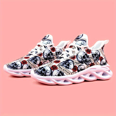 Skull & Rose Pattern Outdoor Sneakers Lightweight Sport Shoes
