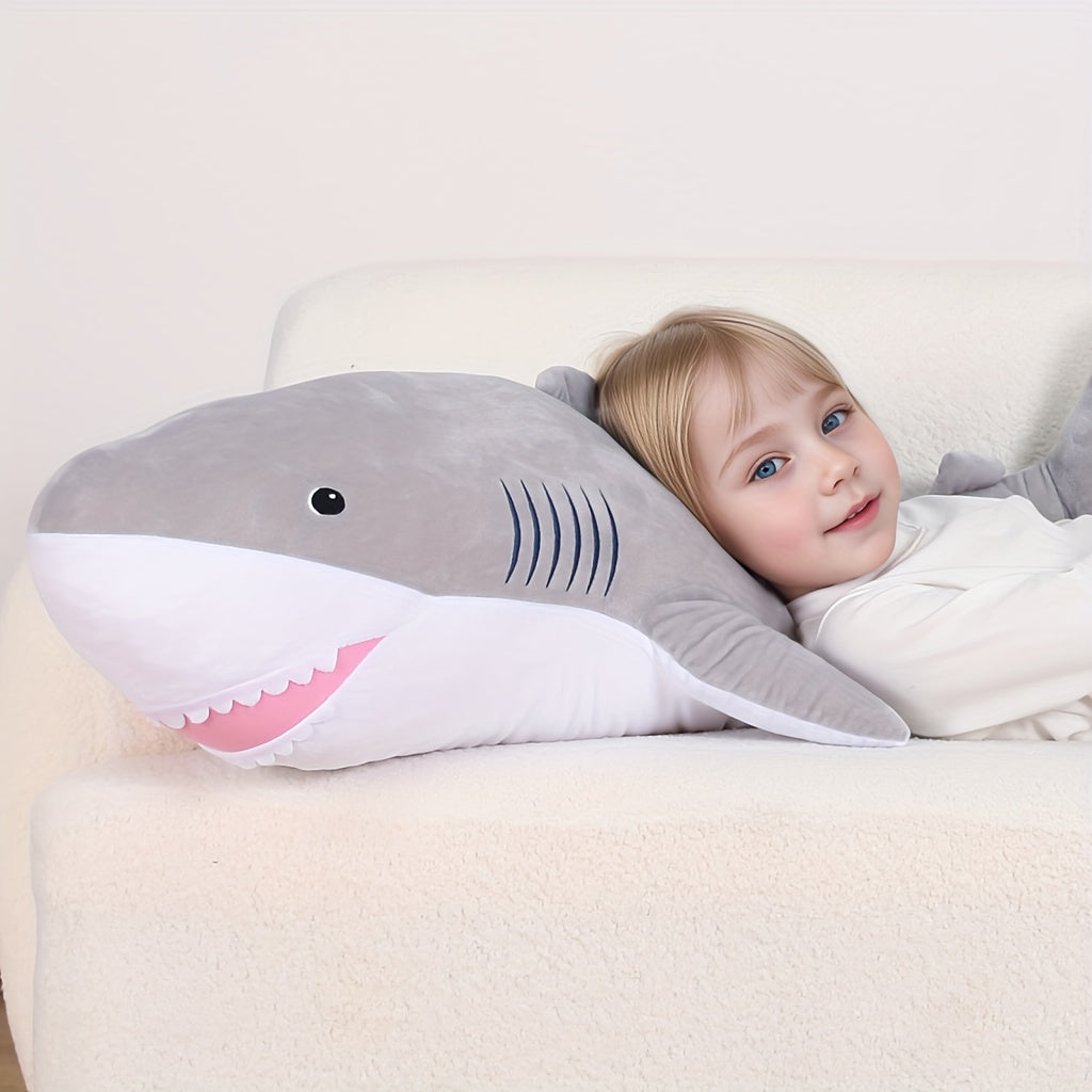 Large Shark Plush Stuffed Animal Soft Toy with Stripes & Pink Mouth