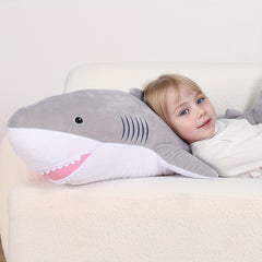 Large Shark Plush Stuffed Animal Soft Toy with Stripes & Pink Mouth
