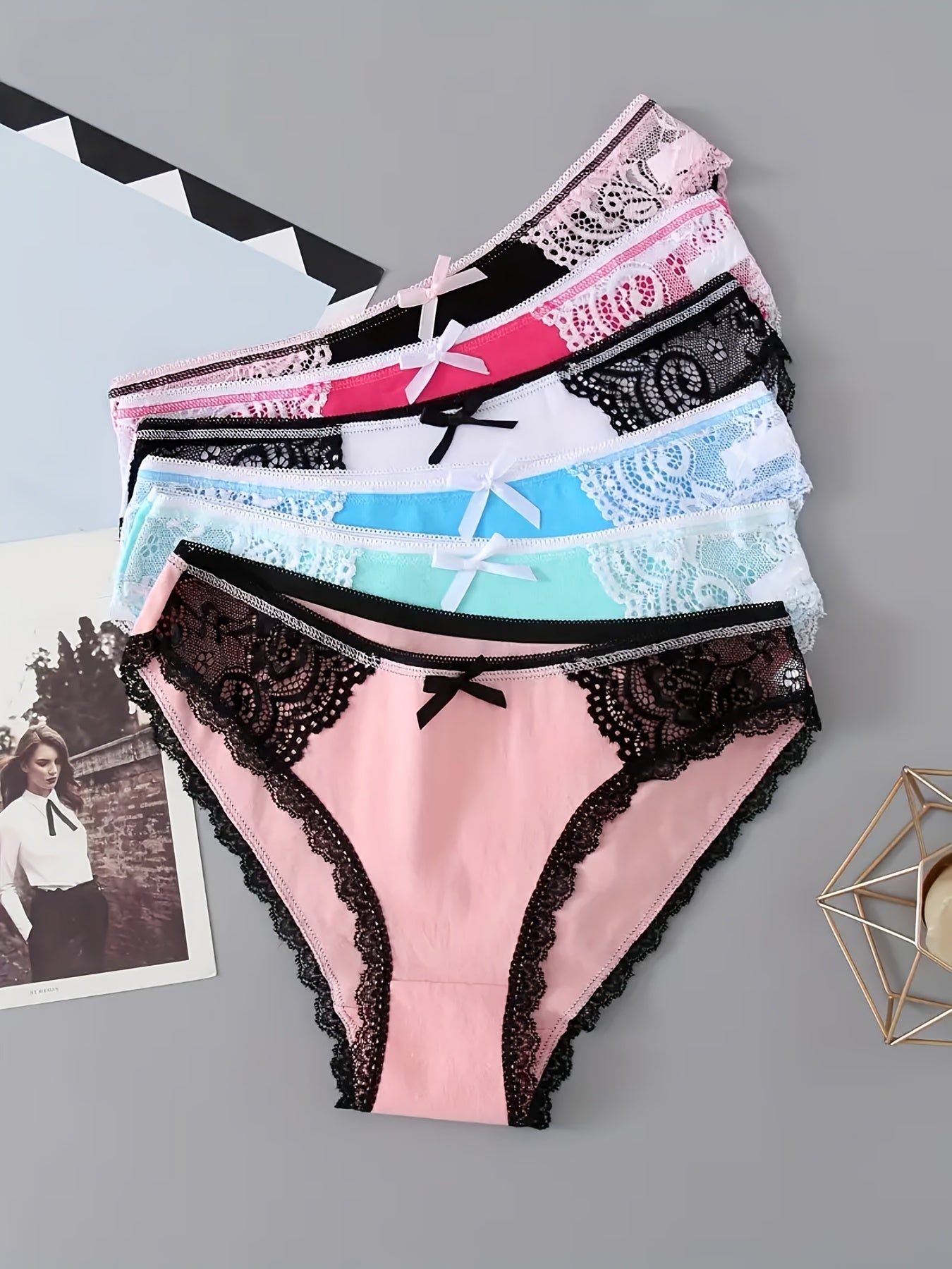 6pcs Lace Briefs Comfy Stretchy Intimates Panties Women's Lingerie