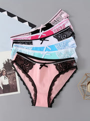 6pcs Lace Briefs Comfy Stretchy Intimates Panties Women's Lingerie