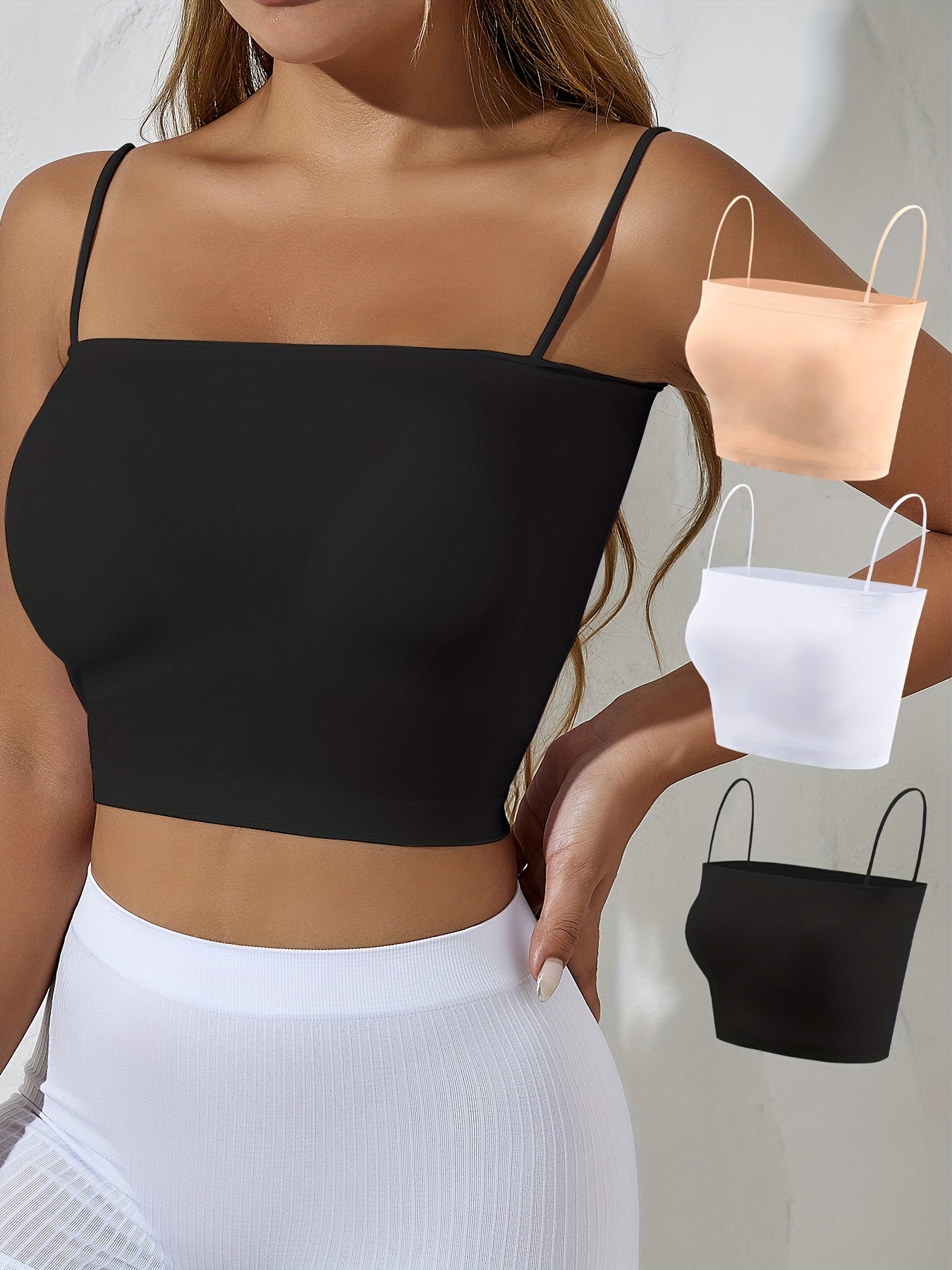 3pcs Solid Cami Tops Spaghetti Strap Women's Lingerie