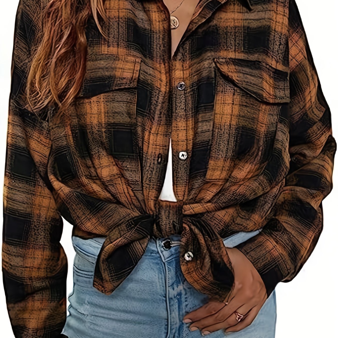 Plaid Print Long Sleeve Button Up Shirt Top
