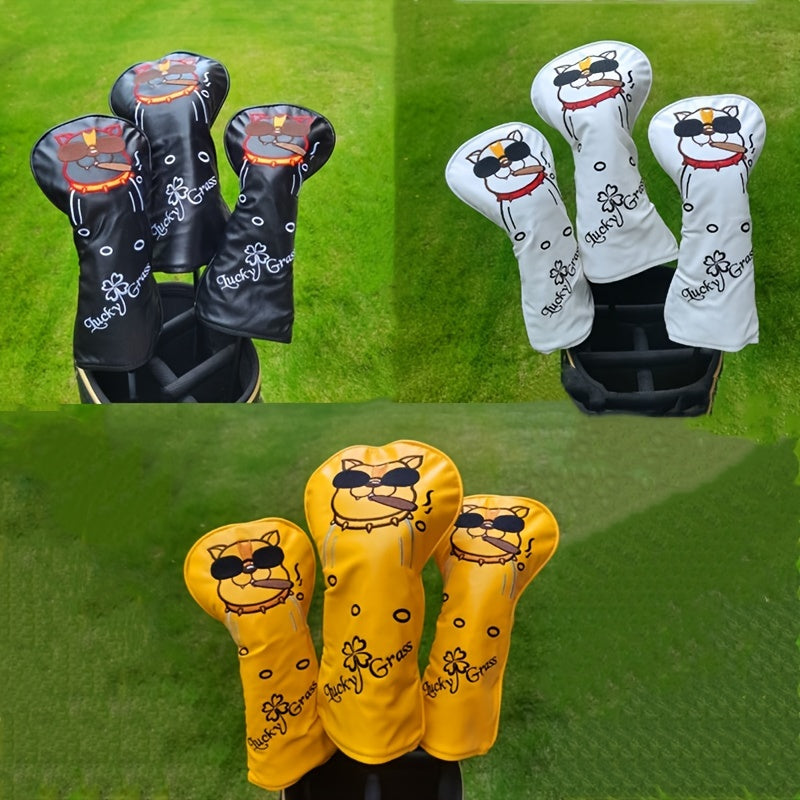 Cartoon Dog & Shamrock Golf Club Cover Fisherman Head Cover