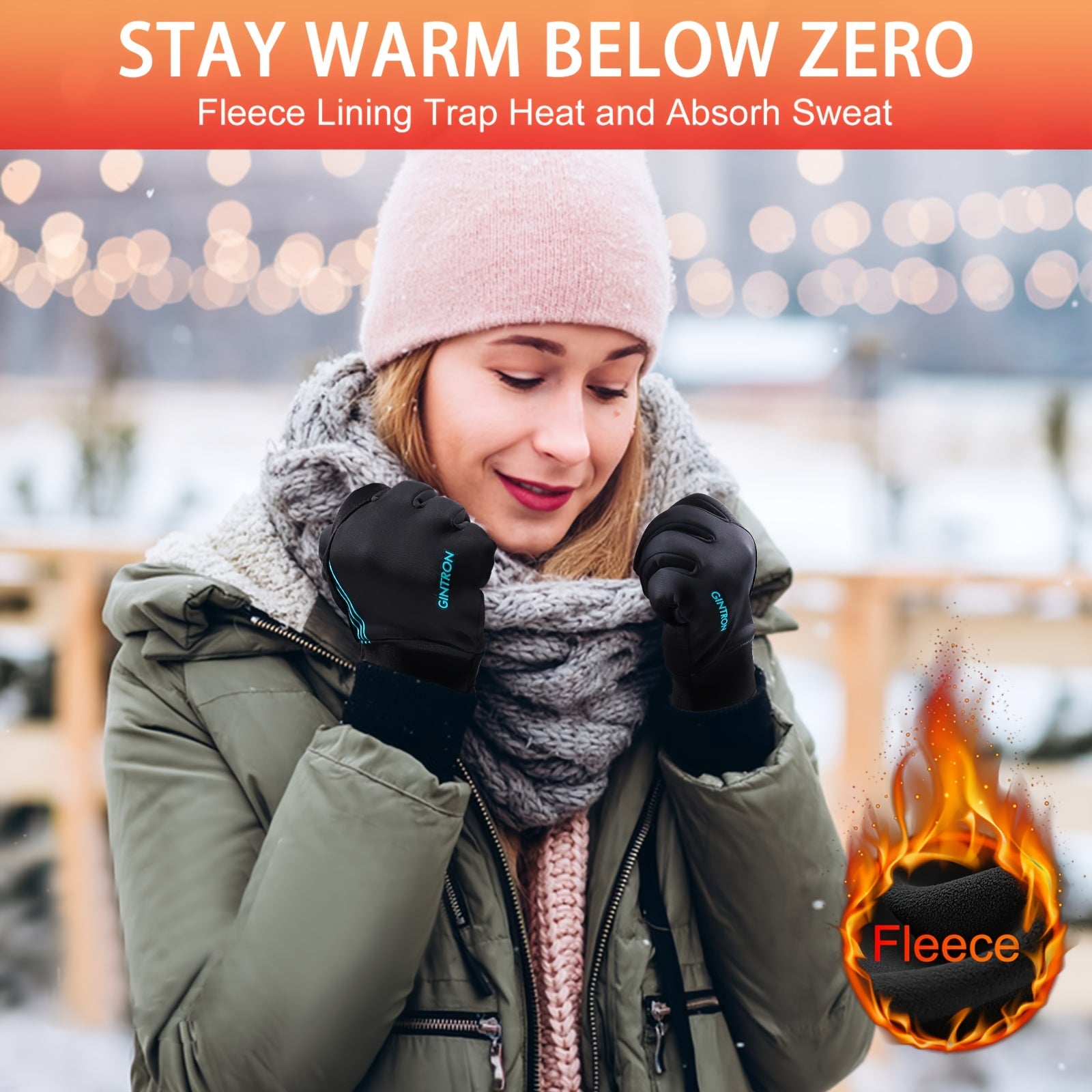 Touch Screen Winter Gloves for Men Women - Windproof Waterproof Running Gloves