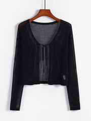 Long Sleeve Open Knit Cardigan Solid Casual Sweater