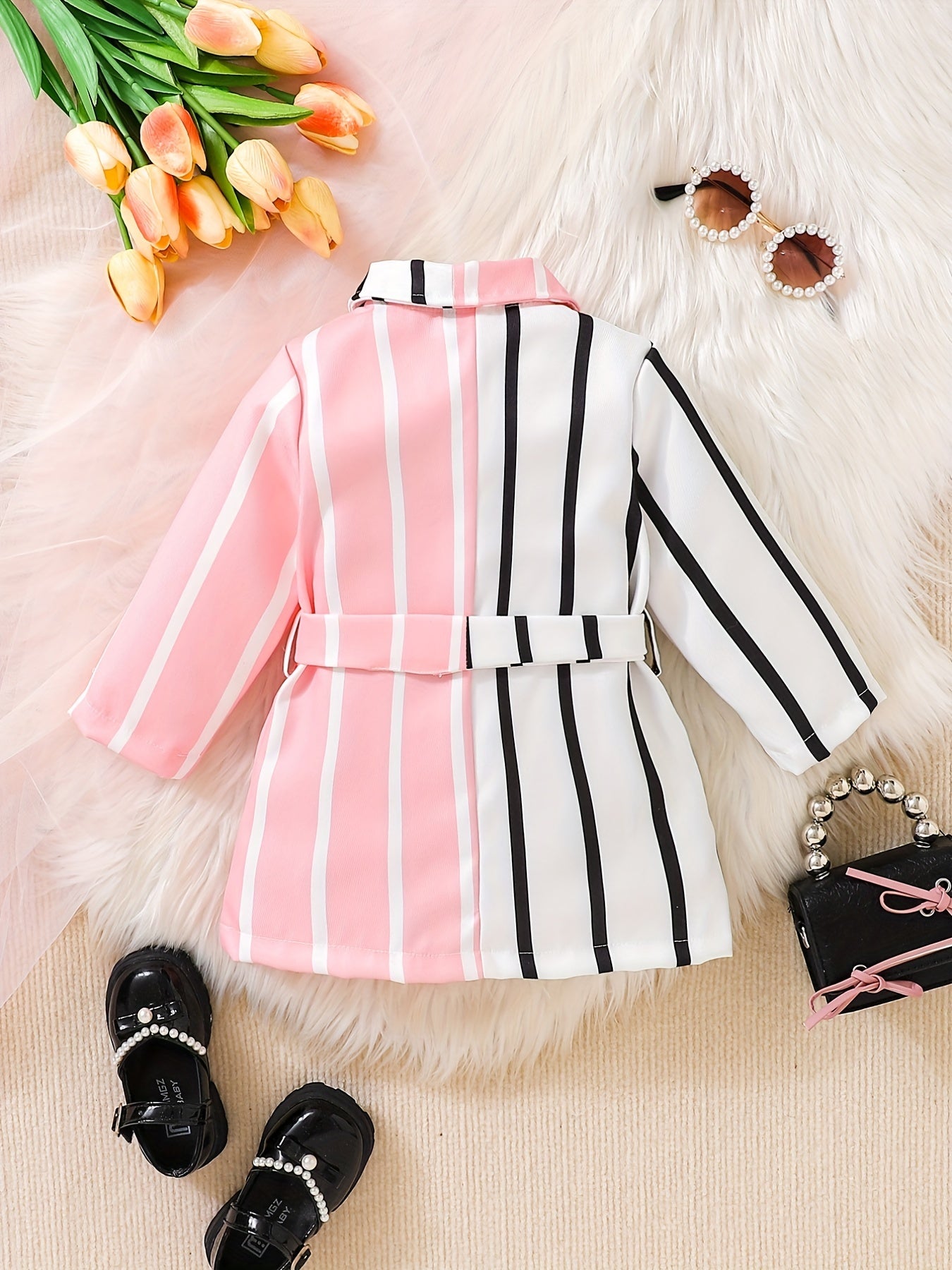 Baby Girls Striped Block Shirt Cardigan Dress