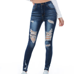 High Waist Skinny Jeans Distressed Stretchy Denim Pants