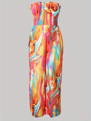 Tie Dye Print Off Shoulder Wide Leg Jumpsuit Women's Plus
