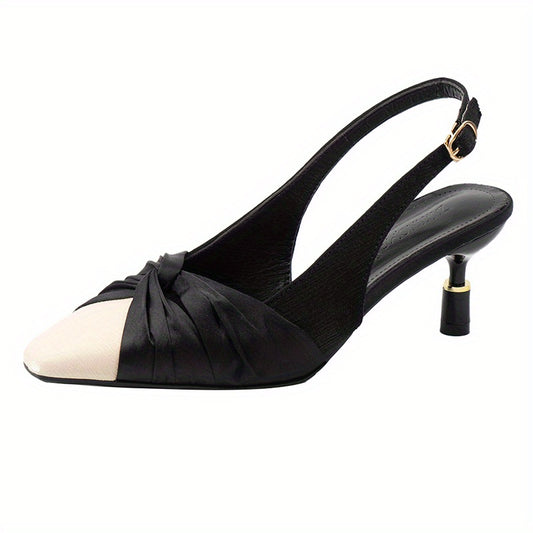 Women's Pleated Low Heels Slingback Pumps